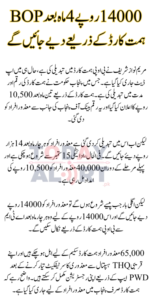 14000 Rupees Will be Given Through BOP Himmat Card After 4 Months